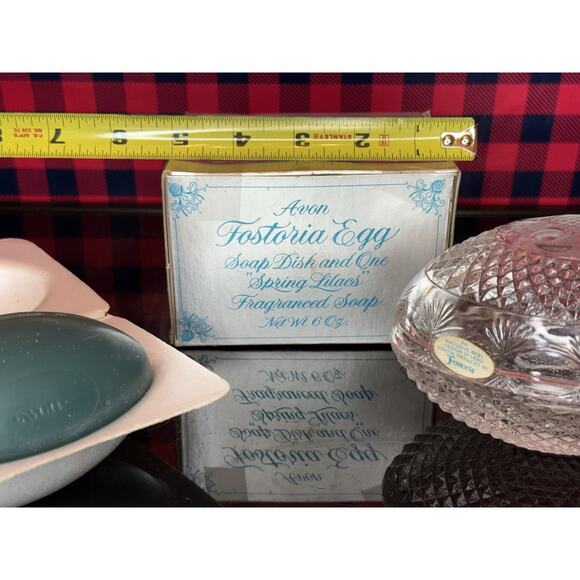 NIB Vintage Avon Fostoria Egg Soap Dish And Soap Spring Lilacs - Picture 10 of 13